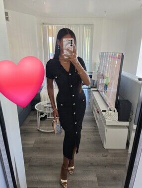 Elegant Black Button-Front Midi Dress